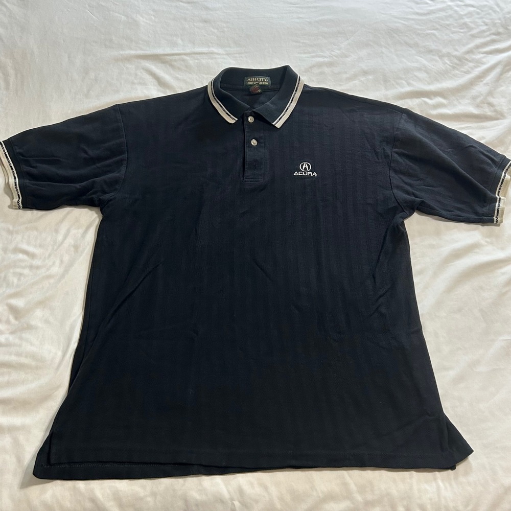 Ash City Acura Polo Shirt Mens XL Black Herringbone Combed Cotton Made in Canada